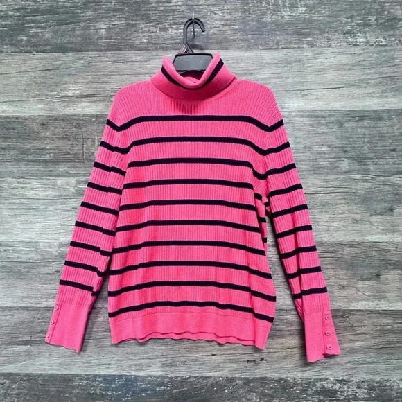 Talbots Pink Cowl Turtleneck Sweater with Striped Design - Picture 1 of 6
